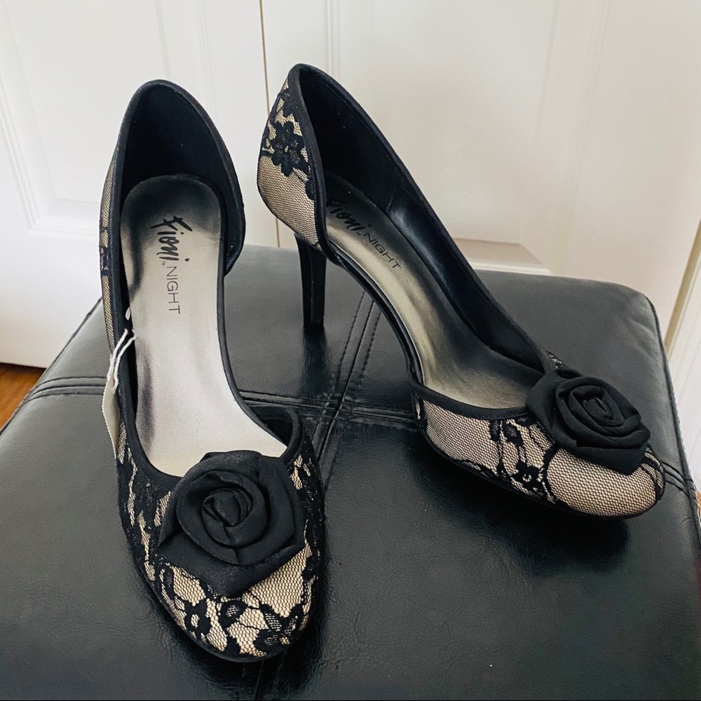 Black Cream Heels Fioni Nights Lace Rose Detail